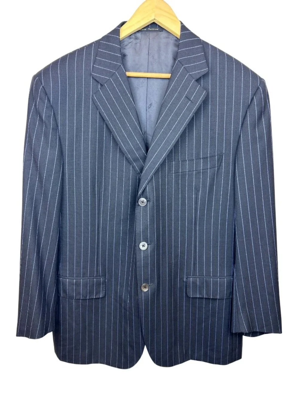 Ravazzolo Suit Jacket Blazer Men's US 44 Gray Blue Pinstripe Virgin Wool Italy